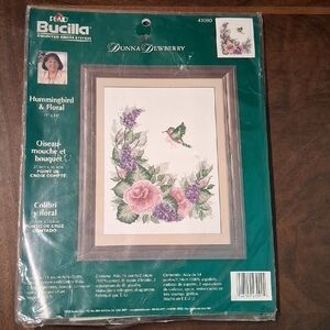 Bucilla Hummingbird & Floral Cross Stitch Kit - Green, Pink, Purple